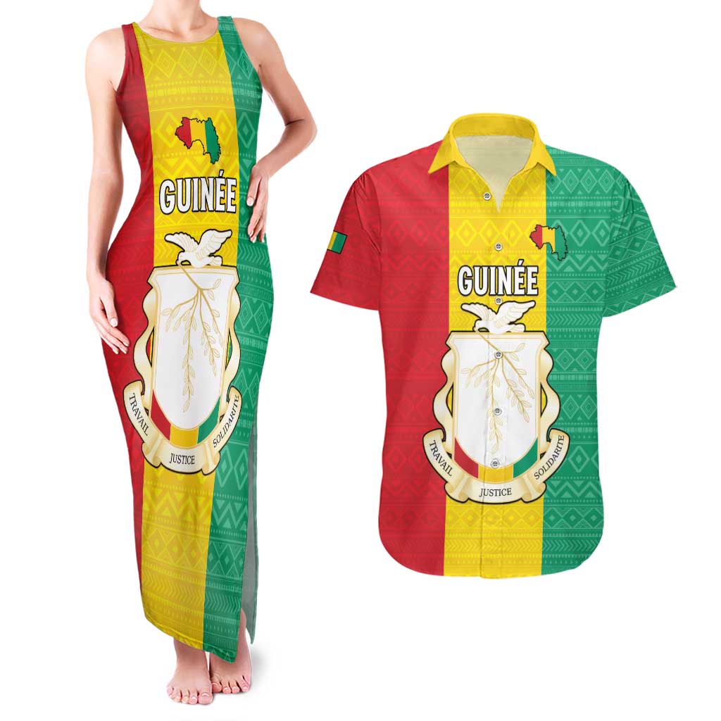 Personalised Guinea Couples Matching Tank Maxi Dress and Hawaiian Shirt Coat Of Arms Flag Style