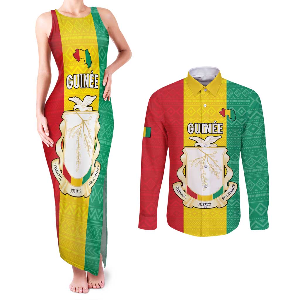 Personalised Guinea Couples Matching Tank Maxi Dress and Long Sleeve Button Shirt Coat Of Arms Flag Style