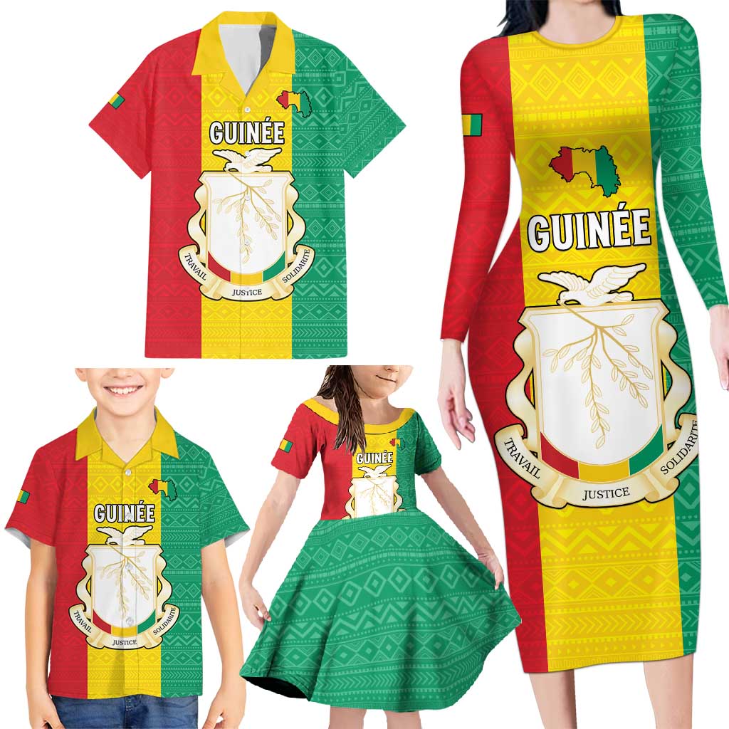 Personalised Guinea Family Matching Long Sleeve Bodycon Dress and Hawaiian Shirt Coat Of Arms Flag Style