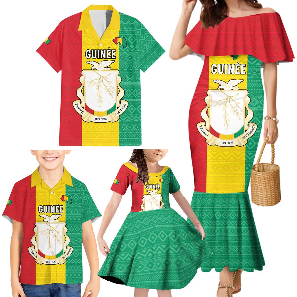 Personalised Guinea Family Matching Mermaid Dress and Hawaiian Shirt Coat Of Arms Flag Style