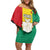 Personalised Guinea Family Matching Off Shoulder Short Dress and Hawaiian Shirt Coat Of Arms Flag Style