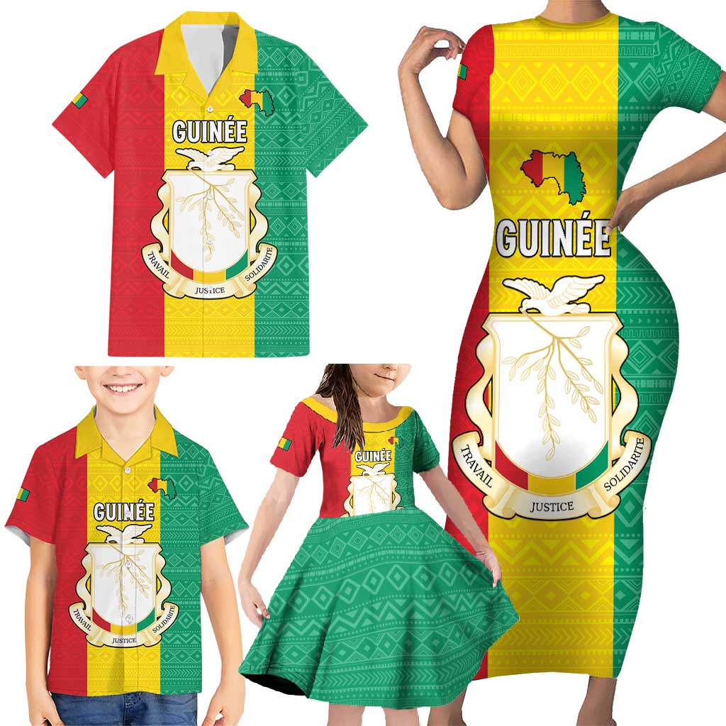 Personalised Guinea Family Matching Short Sleeve Bodycon Dress and Hawaiian Shirt Coat Of Arms Flag Style