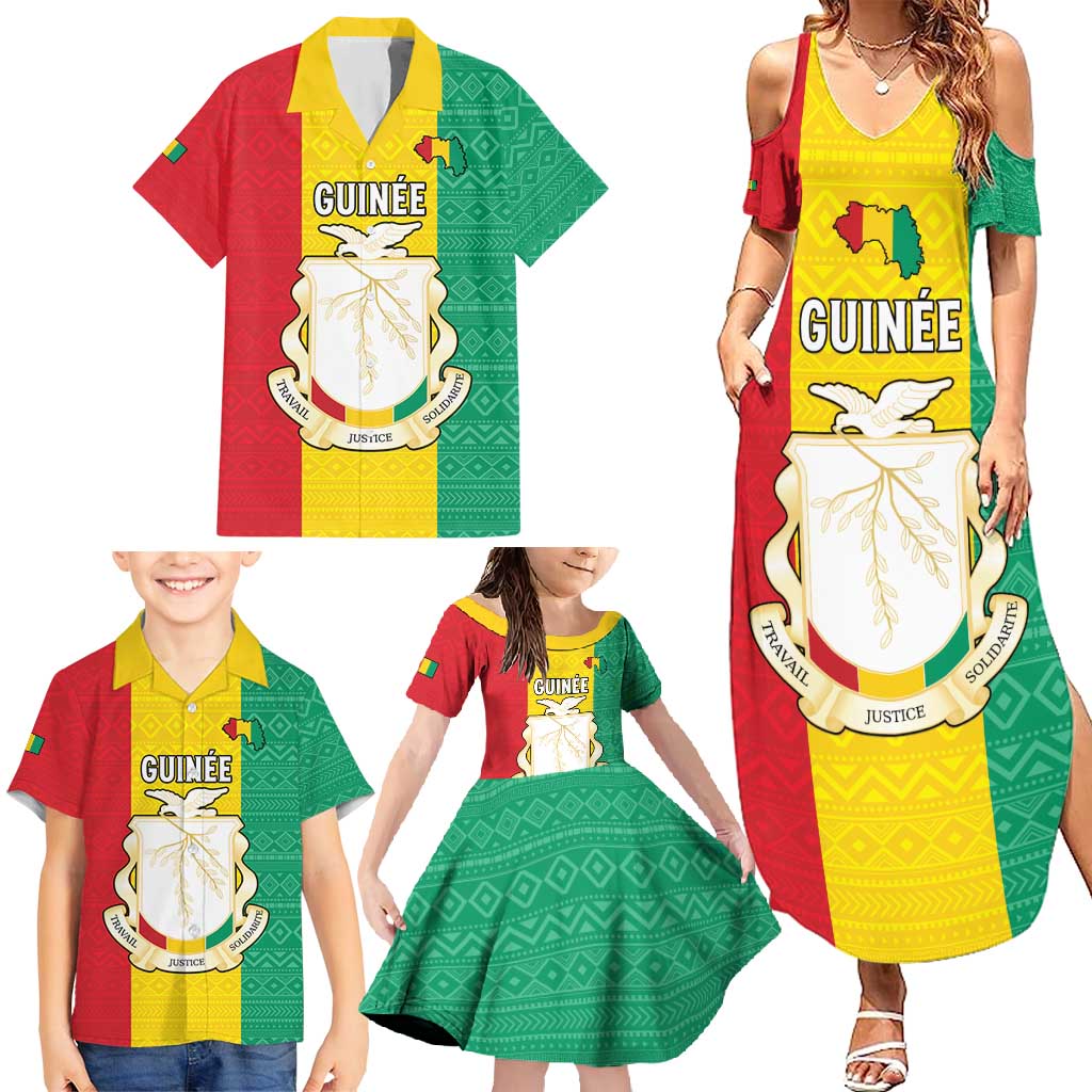 Personalised Guinea Family Matching Summer Maxi Dress and Hawaiian Shirt Coat Of Arms Flag Style