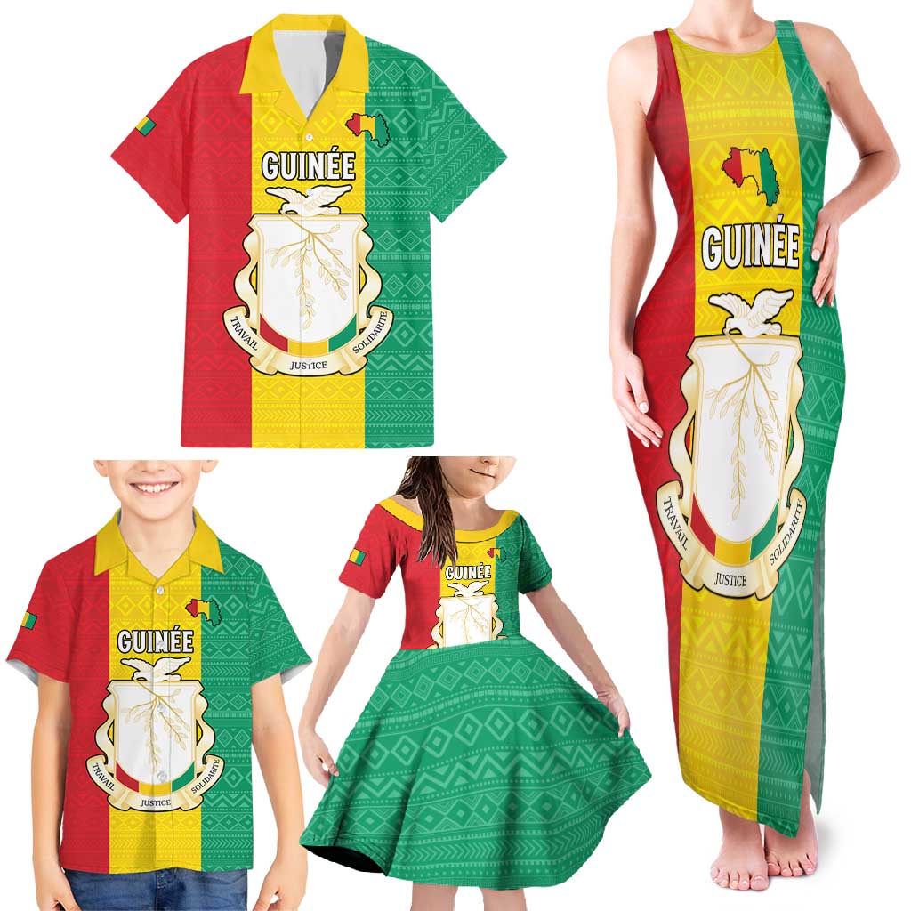 Personalised Guinea Family Matching Tank Maxi Dress and Hawaiian Shirt Coat Of Arms Flag Style