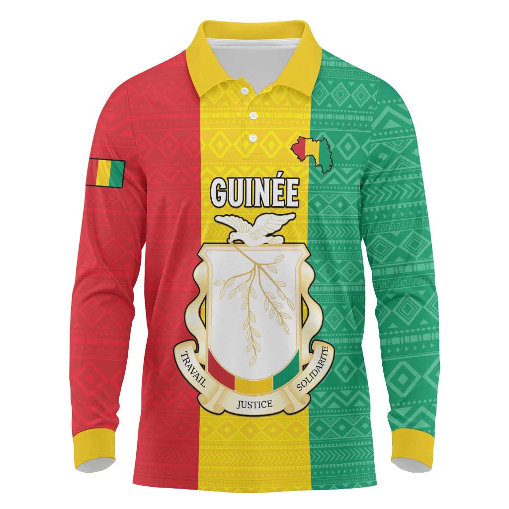 Personalised Guinea Long Sleeve Polo Shirt Coat Of Arms Flag Style