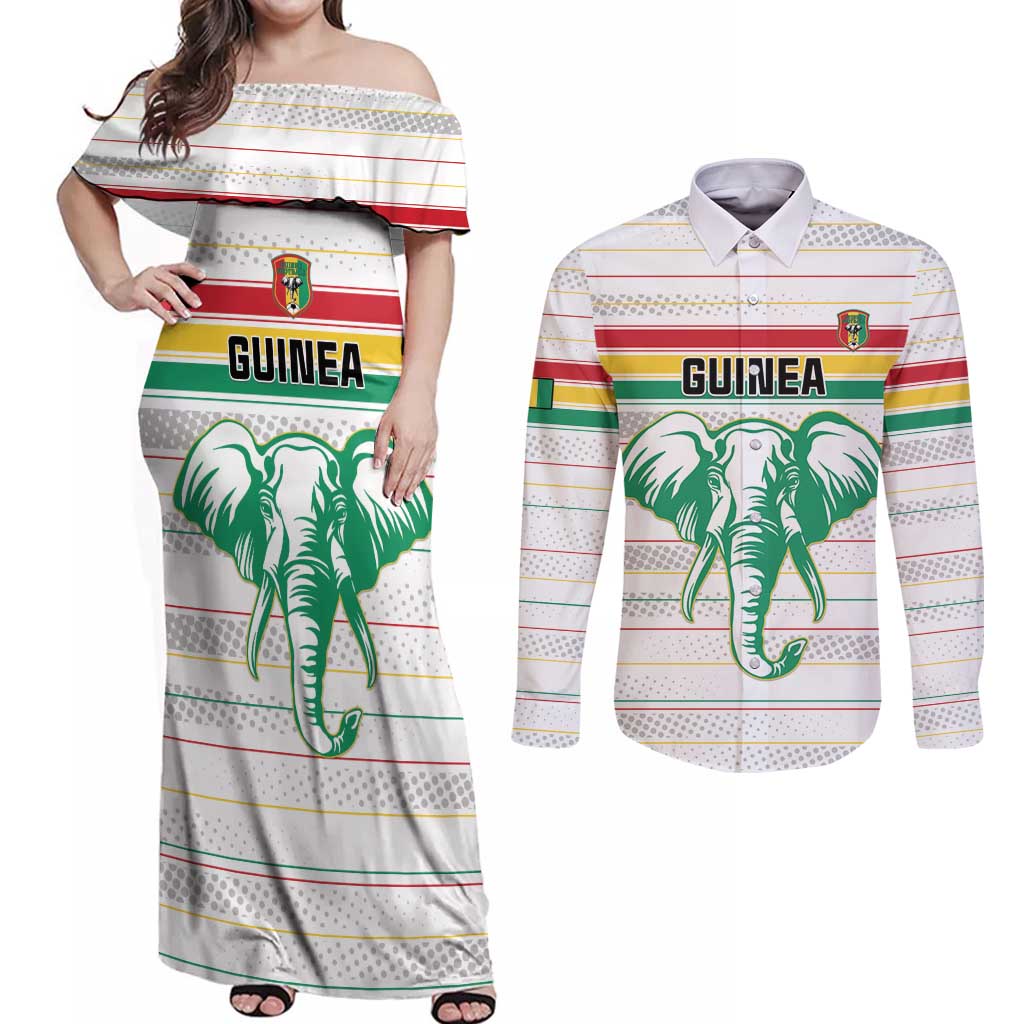 Custom Guinea Football Couples Matching Off Shoulder Maxi Dress and Long Sleeve Button Shirt Go Champions