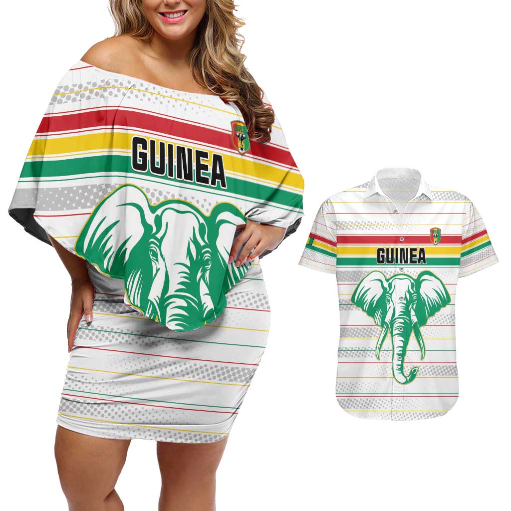 Custom Guinea Football Couples Matching Off Shoulder Short Dress and Hawaiian Shirt Go Champions