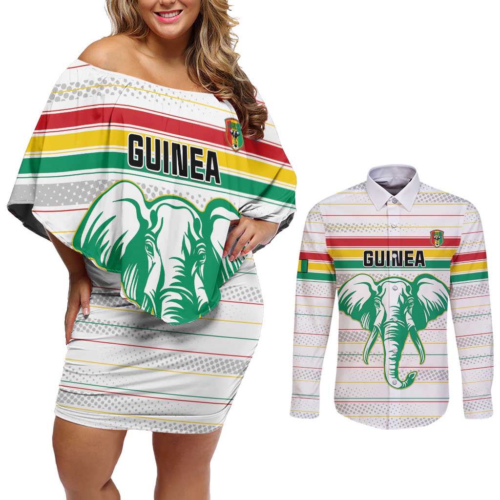 Custom Guinea Football Couples Matching Off Shoulder Short Dress and Long Sleeve Button Shirt Go Champions