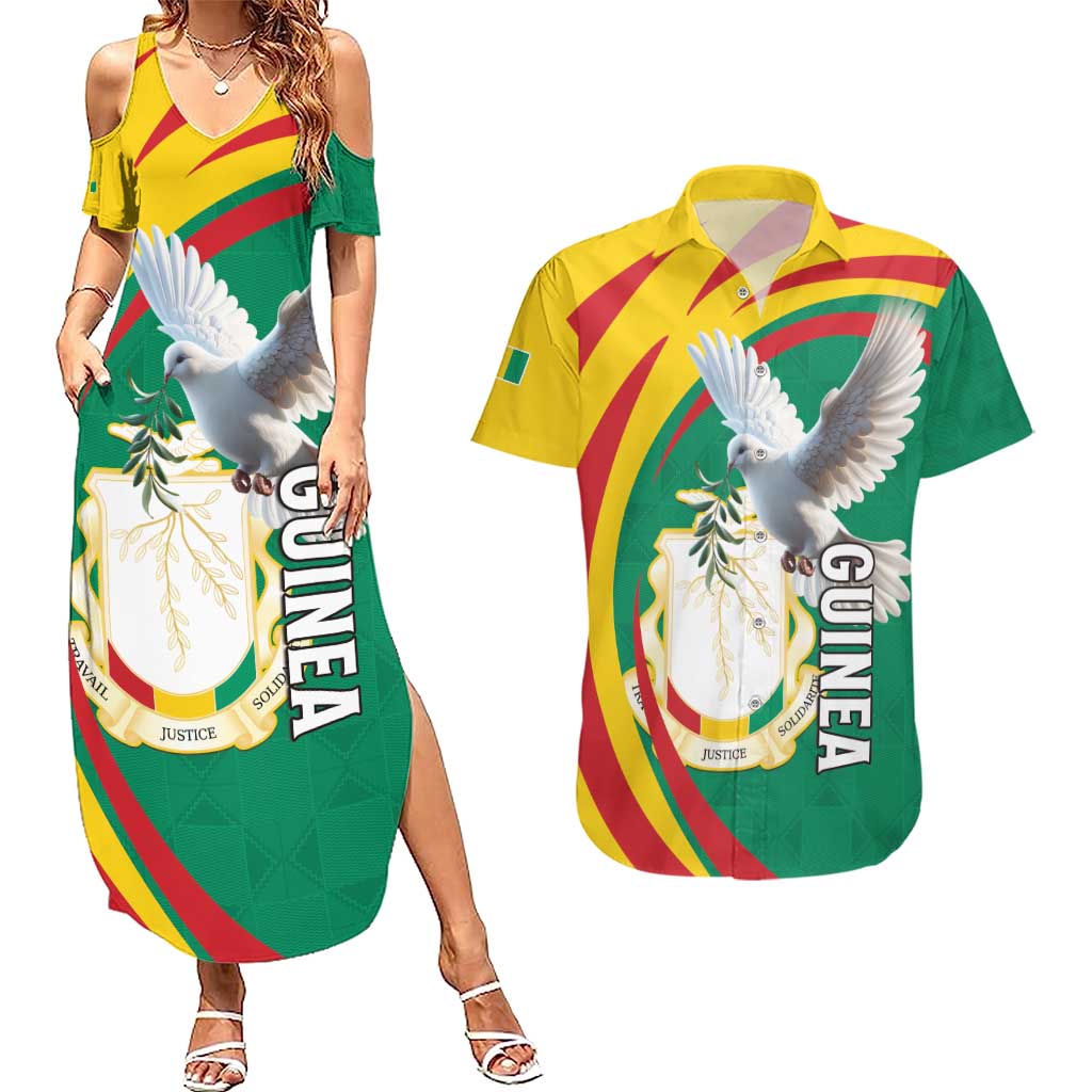 Guinea-Conakry Couples Matching Summer Maxi Dress and Hawaiian Shirt Coat Of Arms With Pigeon