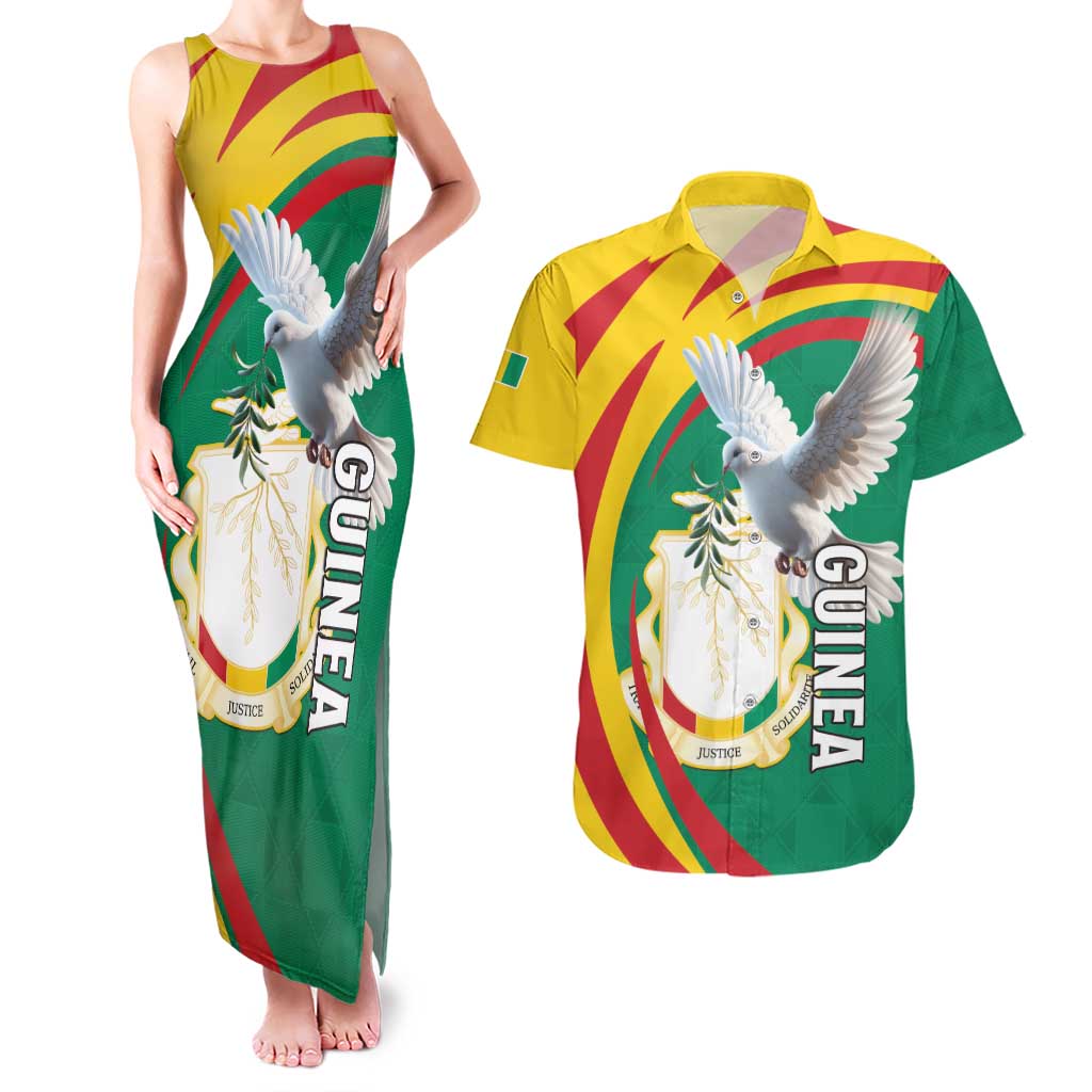 Guinea-Conakry Couples Matching Tank Maxi Dress and Hawaiian Shirt Coat Of Arms With Pigeon