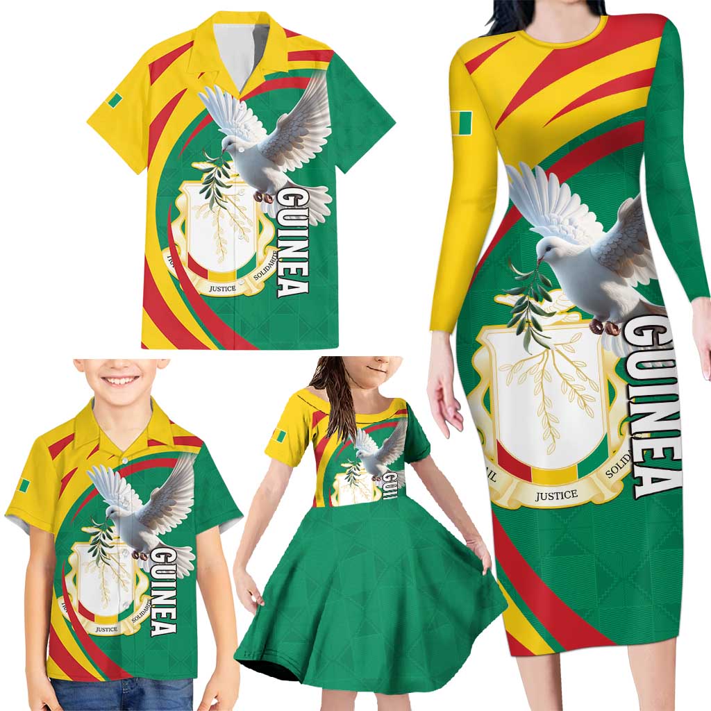 Guinea-Conakry Family Matching Long Sleeve Bodycon Dress and Hawaiian Shirt Coat Of Arms With Pigeon