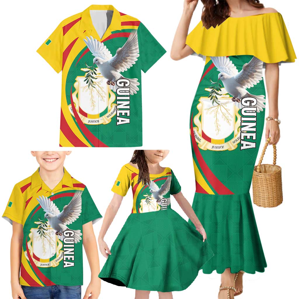 Guinea-Conakry Family Matching Mermaid Dress and Hawaiian Shirt Coat Of Arms With Pigeon