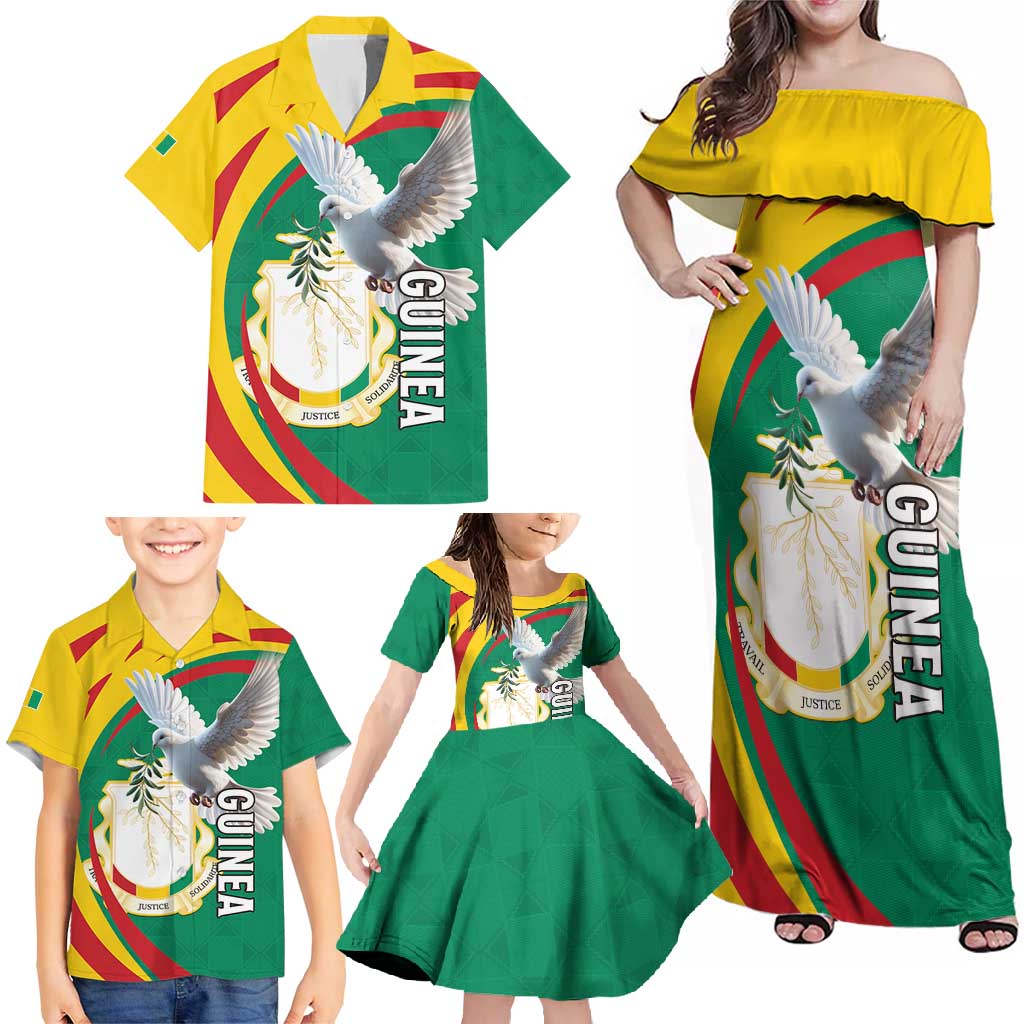 Guinea-Conakry Family Matching Off Shoulder Maxi Dress and Hawaiian Shirt Coat Of Arms With Pigeon