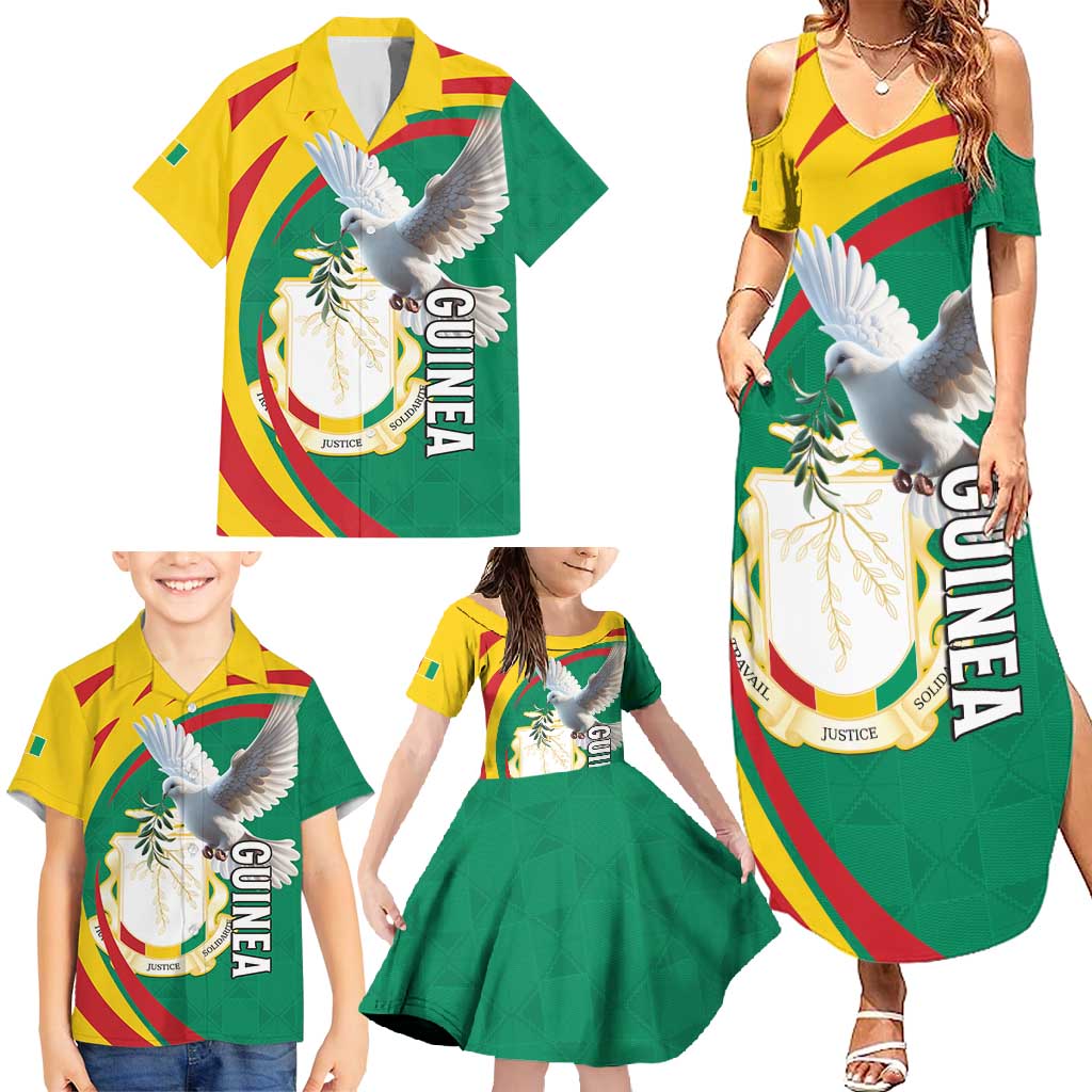 Guinea-Conakry Family Matching Summer Maxi Dress and Hawaiian Shirt Coat Of Arms With Pigeon