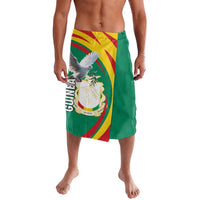 Green lavalava wrap skirt with Guinea coat of arms and white pigeon graphic