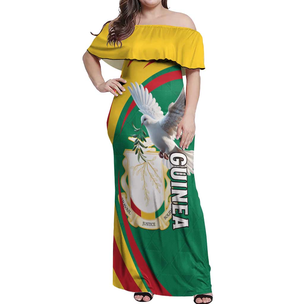 Guinea-Conakry Off Shoulder Maxi Dress Coat Of Arms With Pigeon