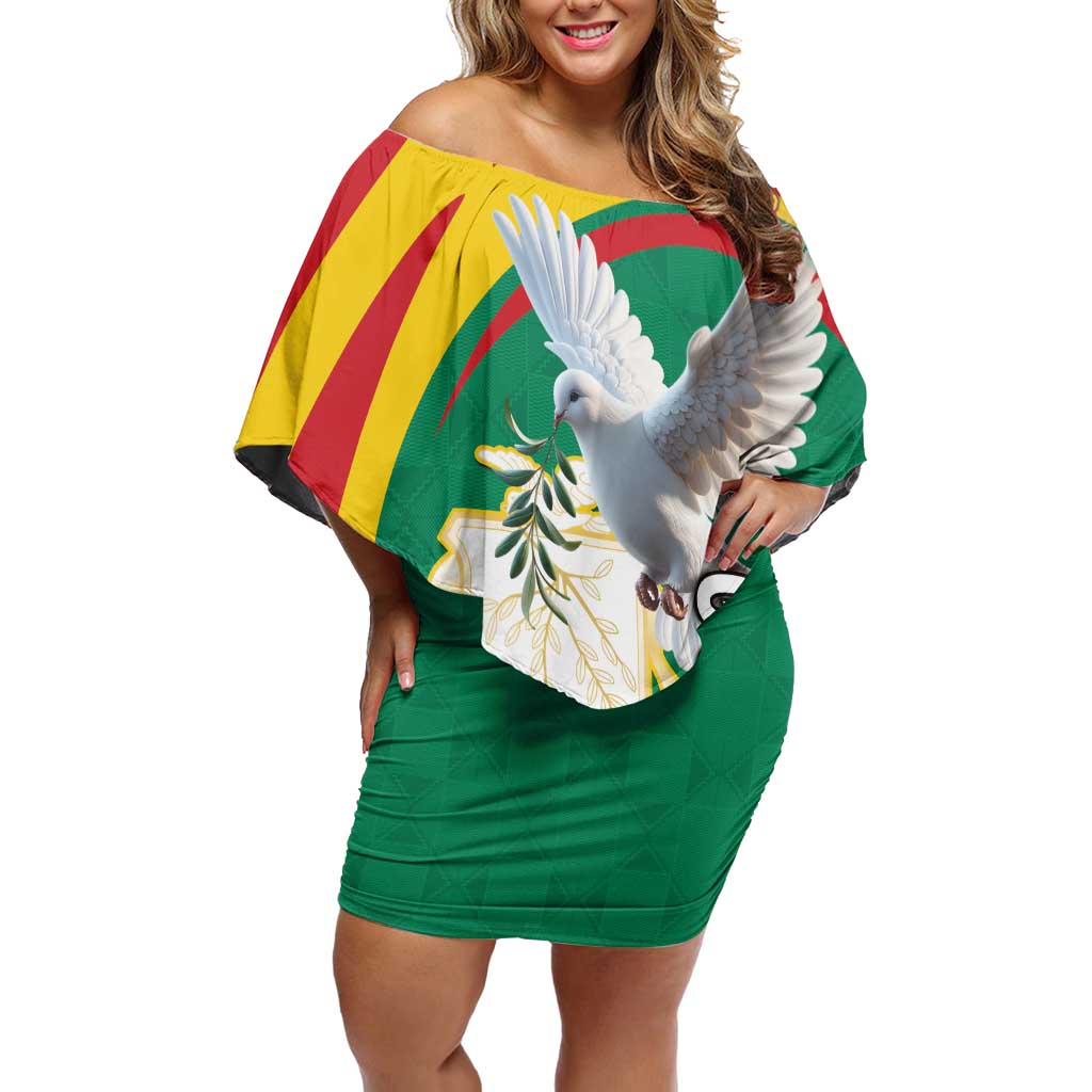 Guinea-Conakry Off Shoulder Short Dress Coat Of Arms With Pigeon