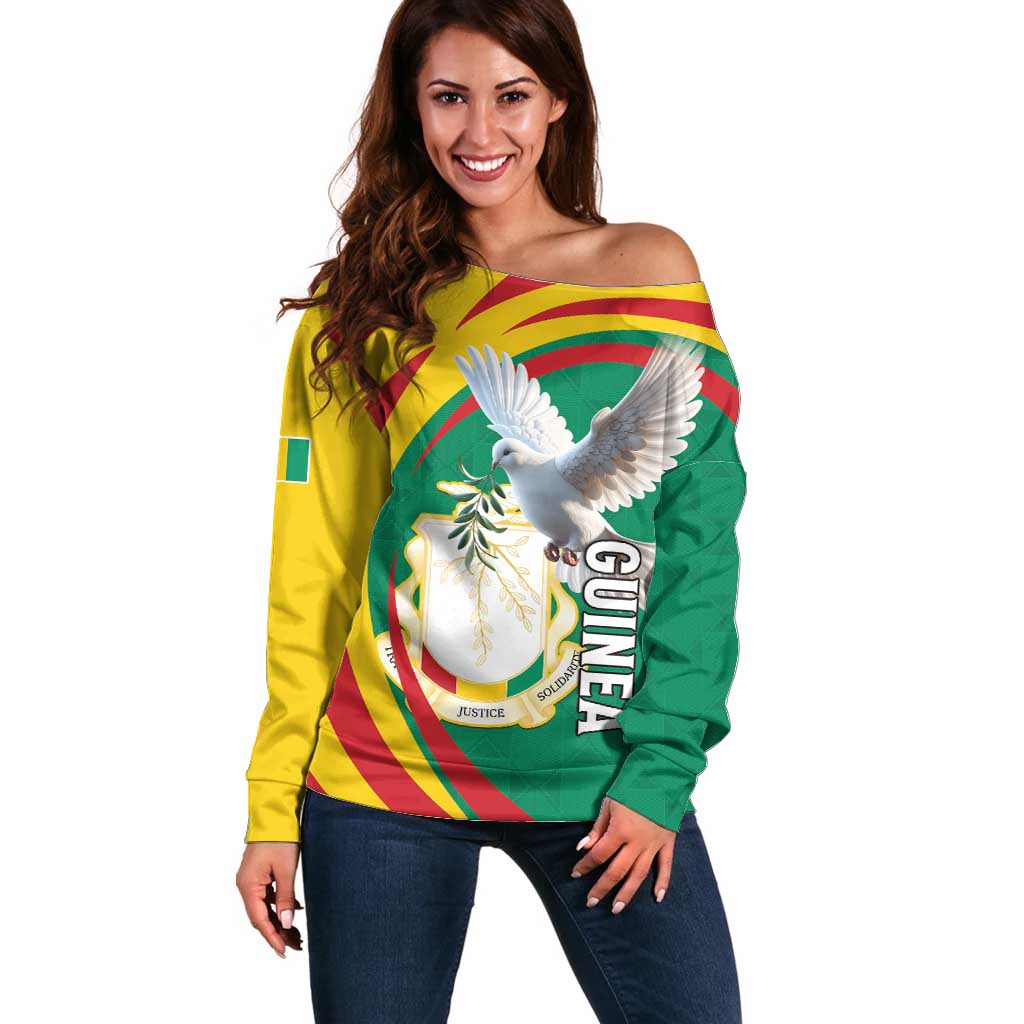 Guinea-Conakry Off Shoulder Sweater Coat Of Arms With Pigeon