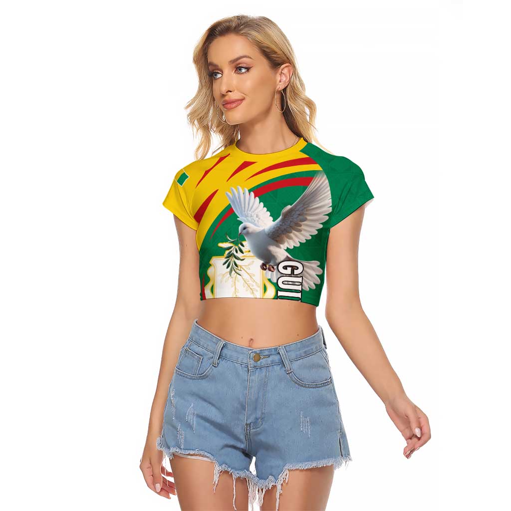 Guinea-Conakry Raglan Cropped T Shirt Coat Of Arms With Pigeon