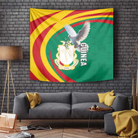 Guinea tapestry wall hanging with pigeon coat of arms on green yellow red flag