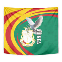 Guinea tapestry wall hanging close-up of pigeon coat of arms on green yellow red flag