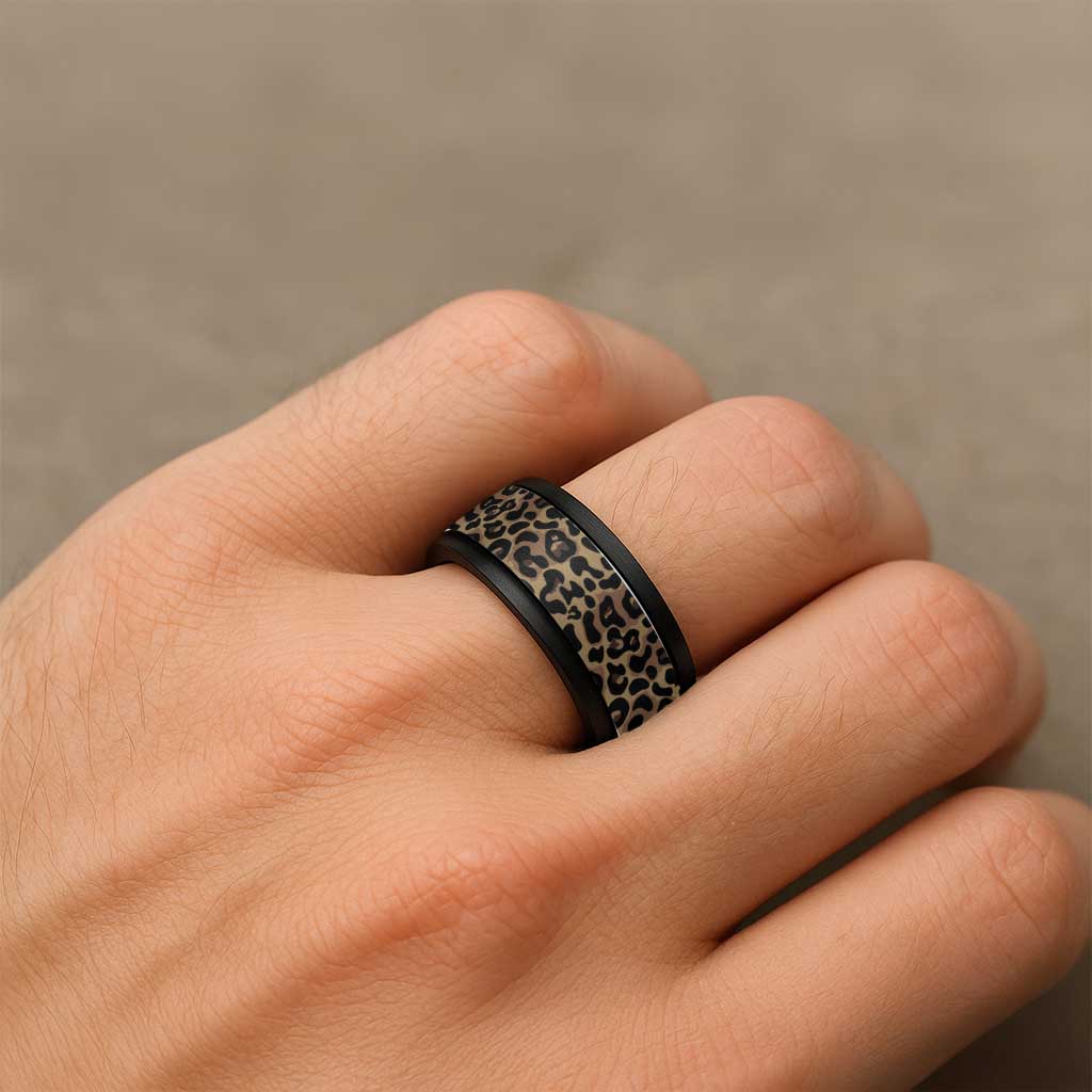 African Leopard Skin Pattern Spinner Ring - Wonder Print Shop