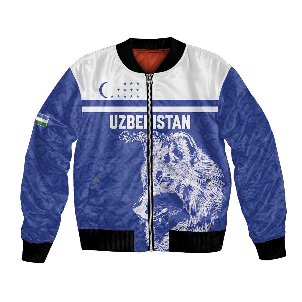 Custom Uzbekistan Football 2026 Bomber Jacket White Wolves Rising