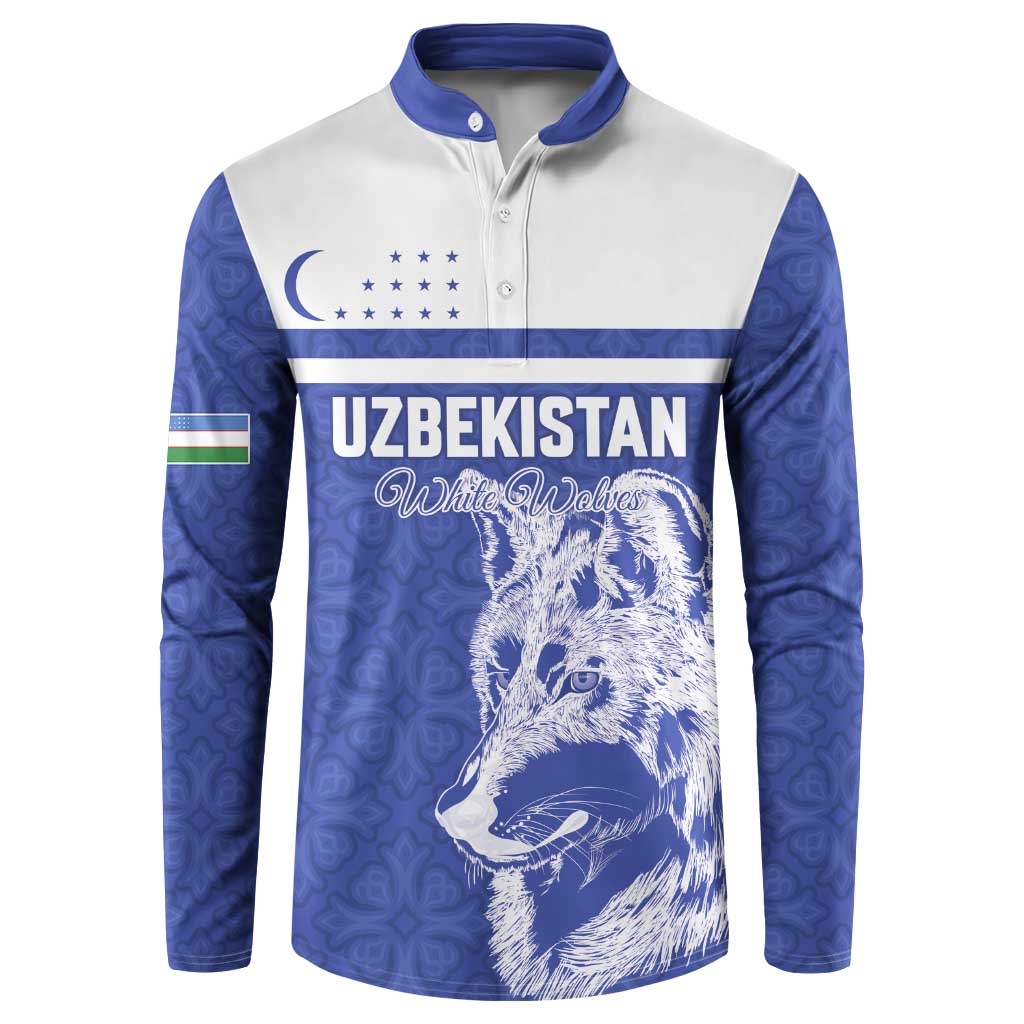 Custom Uzbekistan Football 2026 Button Sweatshirt White Wolves Rising
