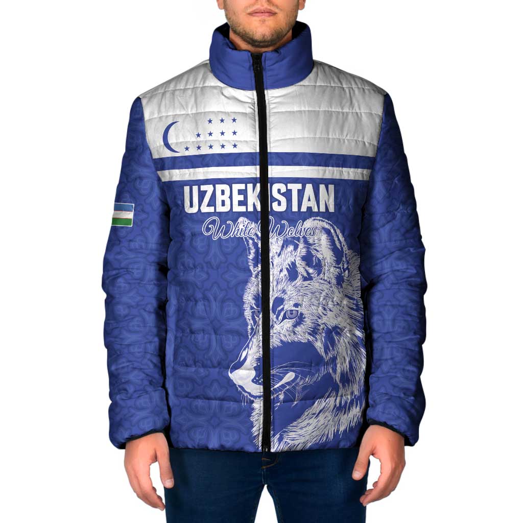 Custom Uzbekistan Football 2026 Padded Jacket White Wolves Rising