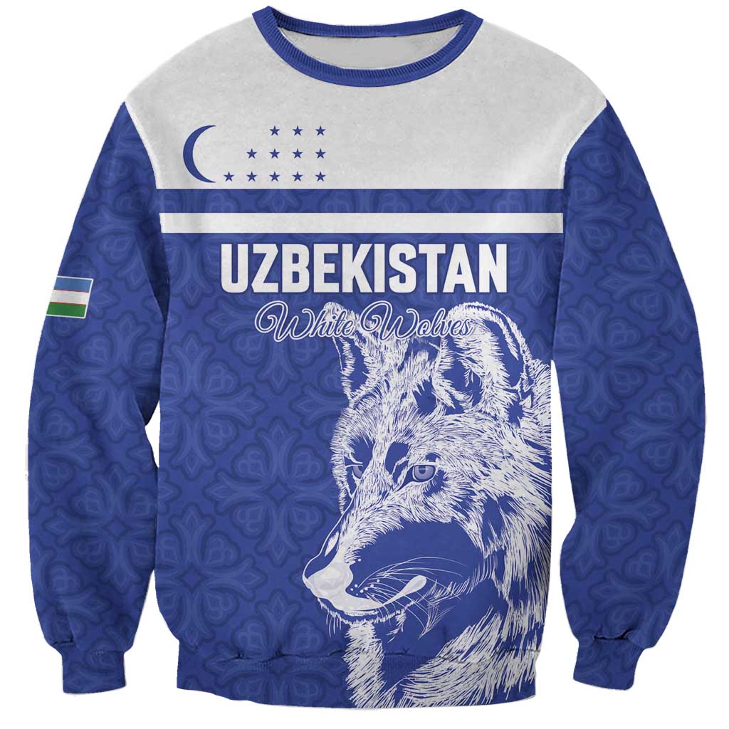 Custom Uzbekistan Football 2026 Sweatshirt White Wolves Rising