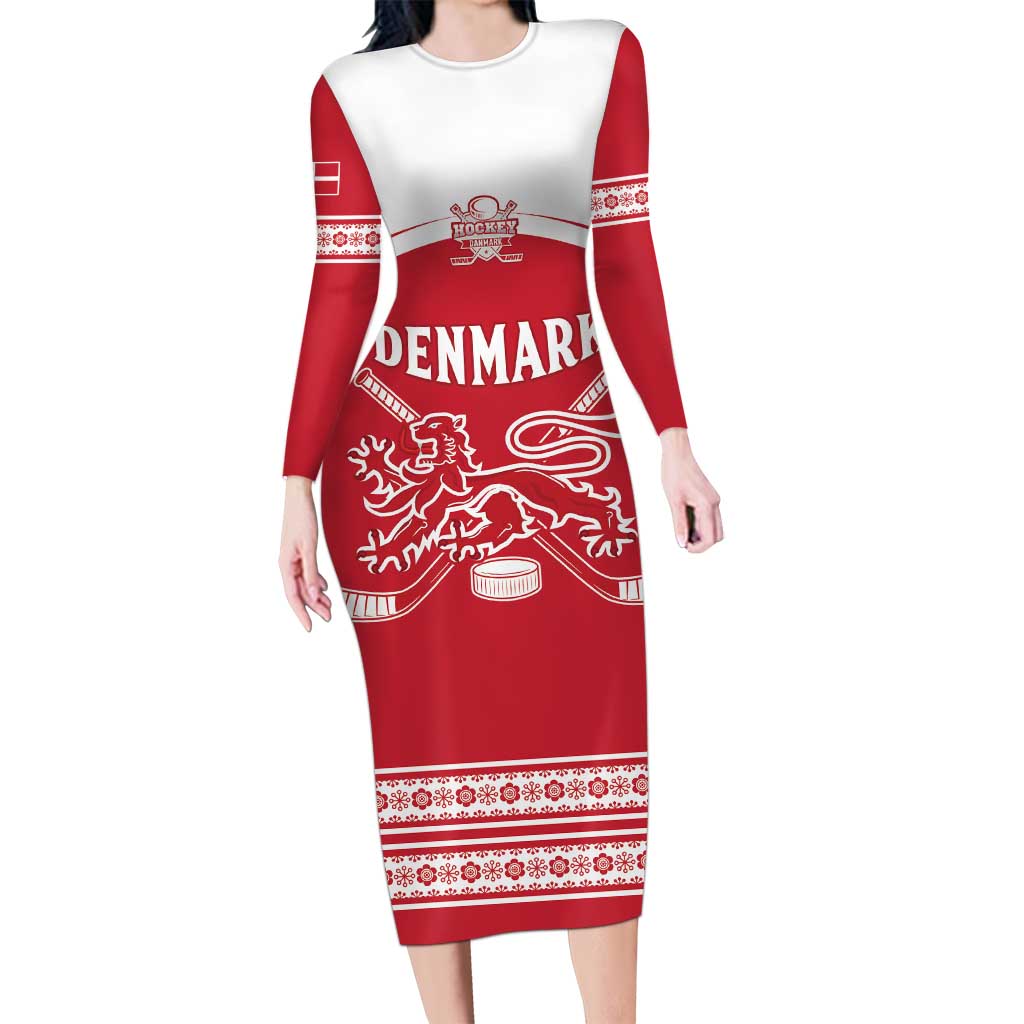 Custom Denmark Hockey Long Sleeve Bodycon Dress Come On Danish Lions
