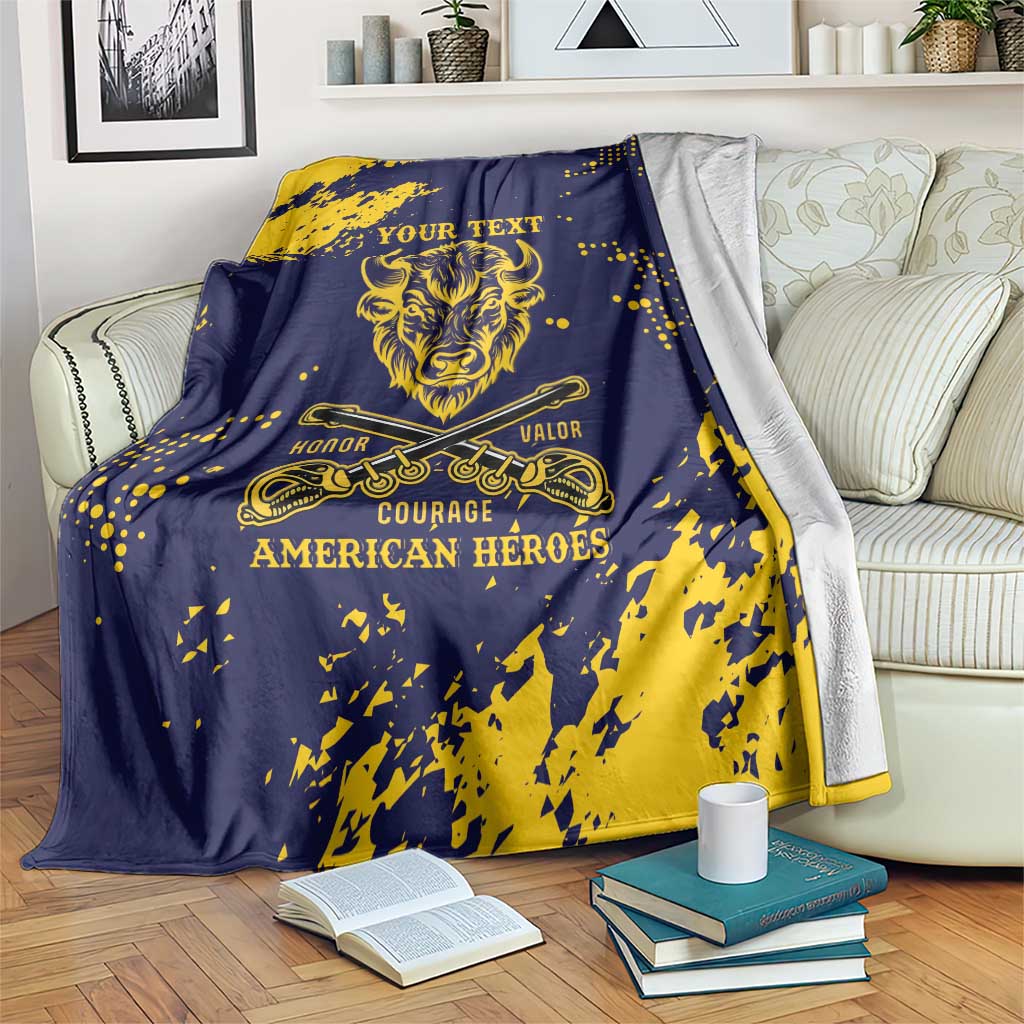 Personalized Bison Buffalo Soldiers Blanket American Heroes - Blue Grunge Style - Wonder Print Shop