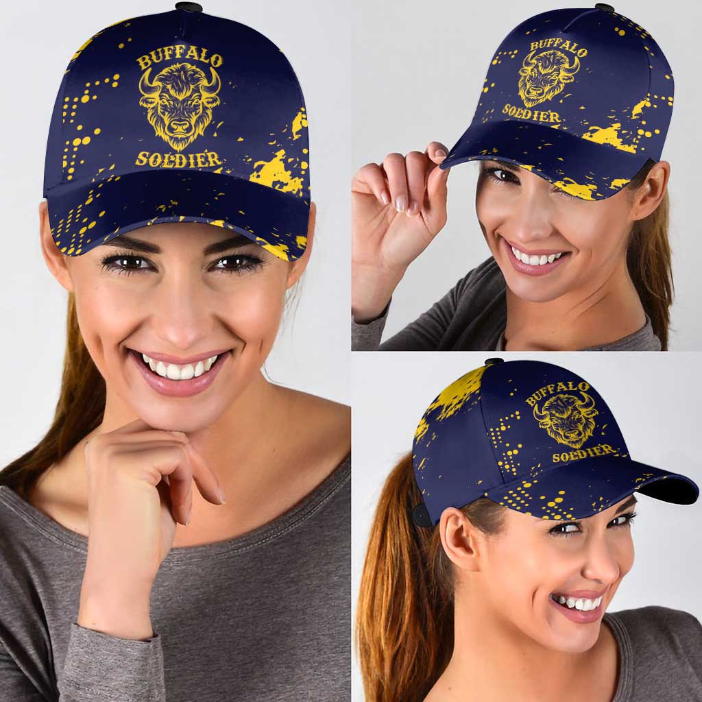Bison Buffalo Soldiers Classic Cap American Heroes - Blue Grunge Style - Wonder Print Shop