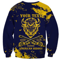 Personalized Bison Buffalo Soldiers Sweatshirt American Heroes - Blue Grunge Style - Wonder Print Shop