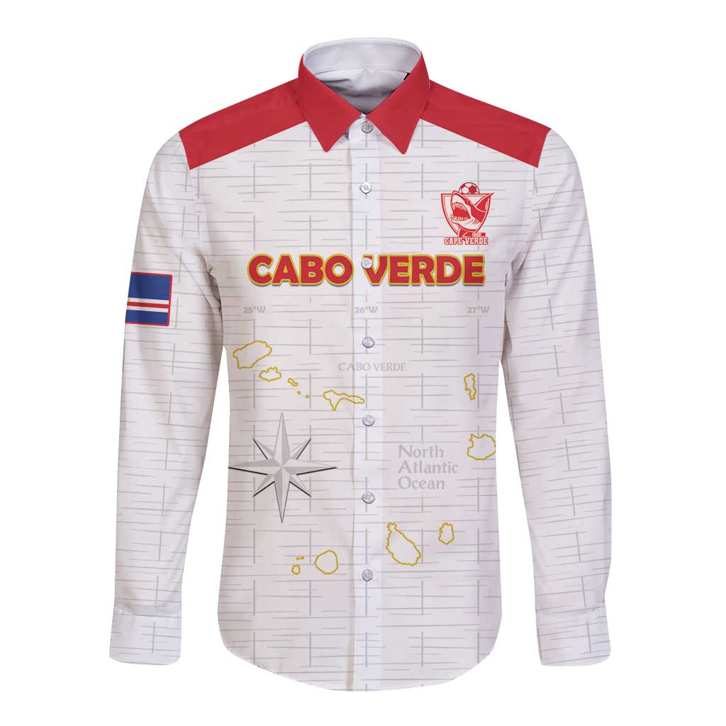 Custom Cape Verde Football Long Sleeve Button Shirt Come On Tubaroes Azuis - White - Wonder Print Shop