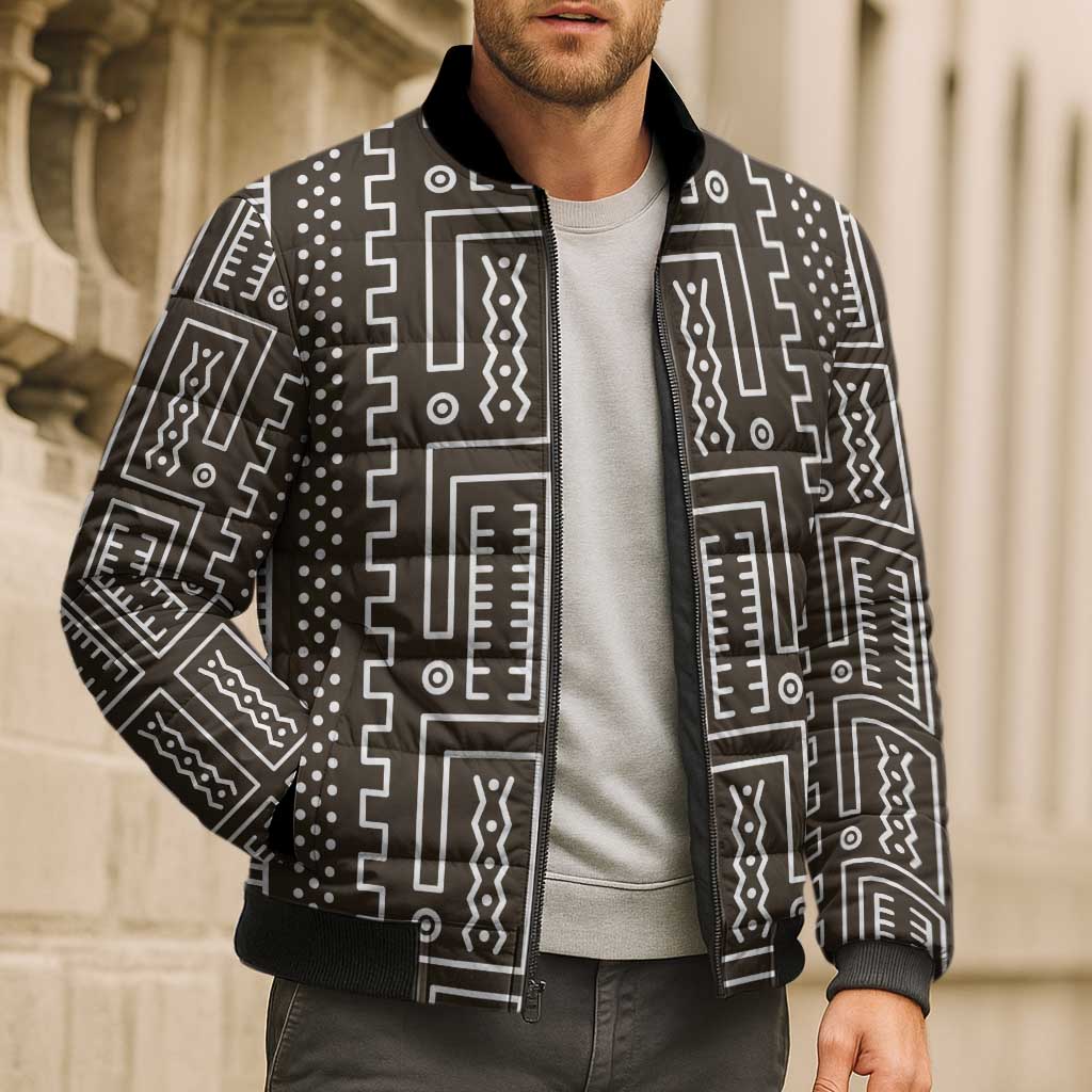 Mali Mud Cloth Bomber Puffer Jacket Bogolanfini Pattern - Wonder Print Shop