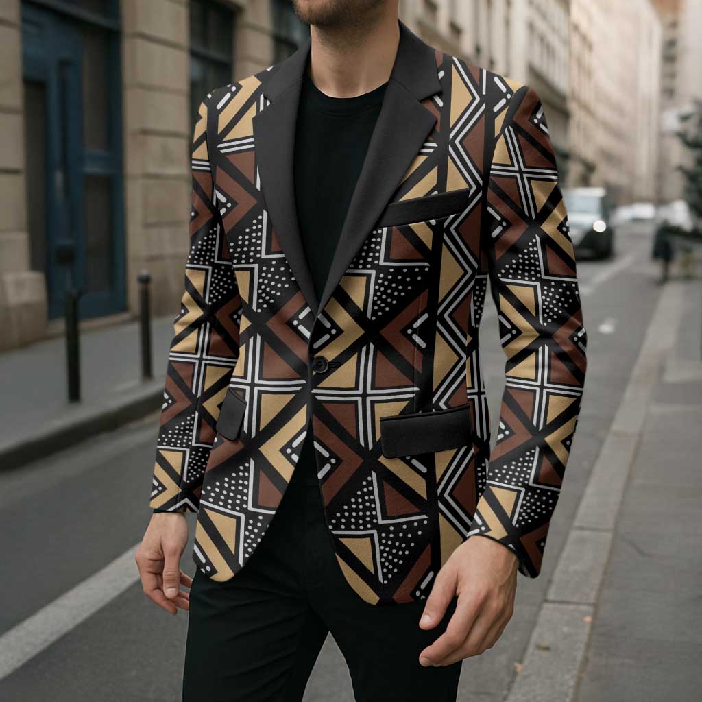 Mali Mud Cloth Legacy Pattern Blazer Ethnic Geometry Style - Wonder Print Shop