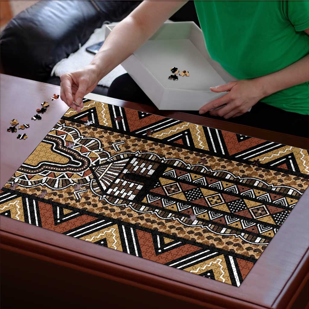Mali Mud Cloth Leopards Legacy Puzzle Tribal Village - Wonder Print Shop