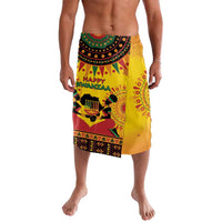 Orange-yellow African-pattern sarong skirt with 'Happy Kwanzaa' print