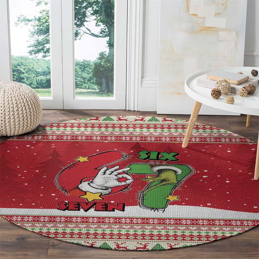 Funny Six Seven Meme Christmas Round Carpet Merry 67 Mas - Wonder Print Shop