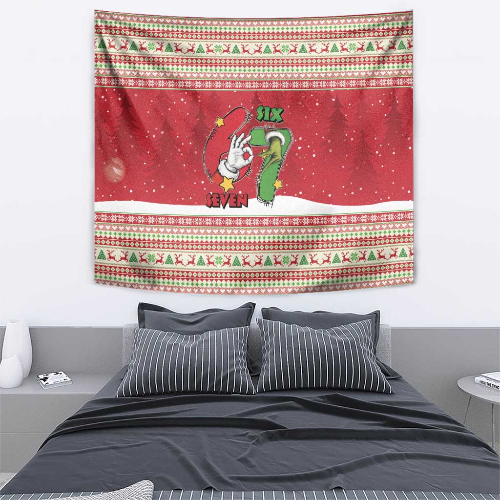 Funny Six Seven Meme Christmas Tapestry Merry 67 Mas - Wonder Print Shop