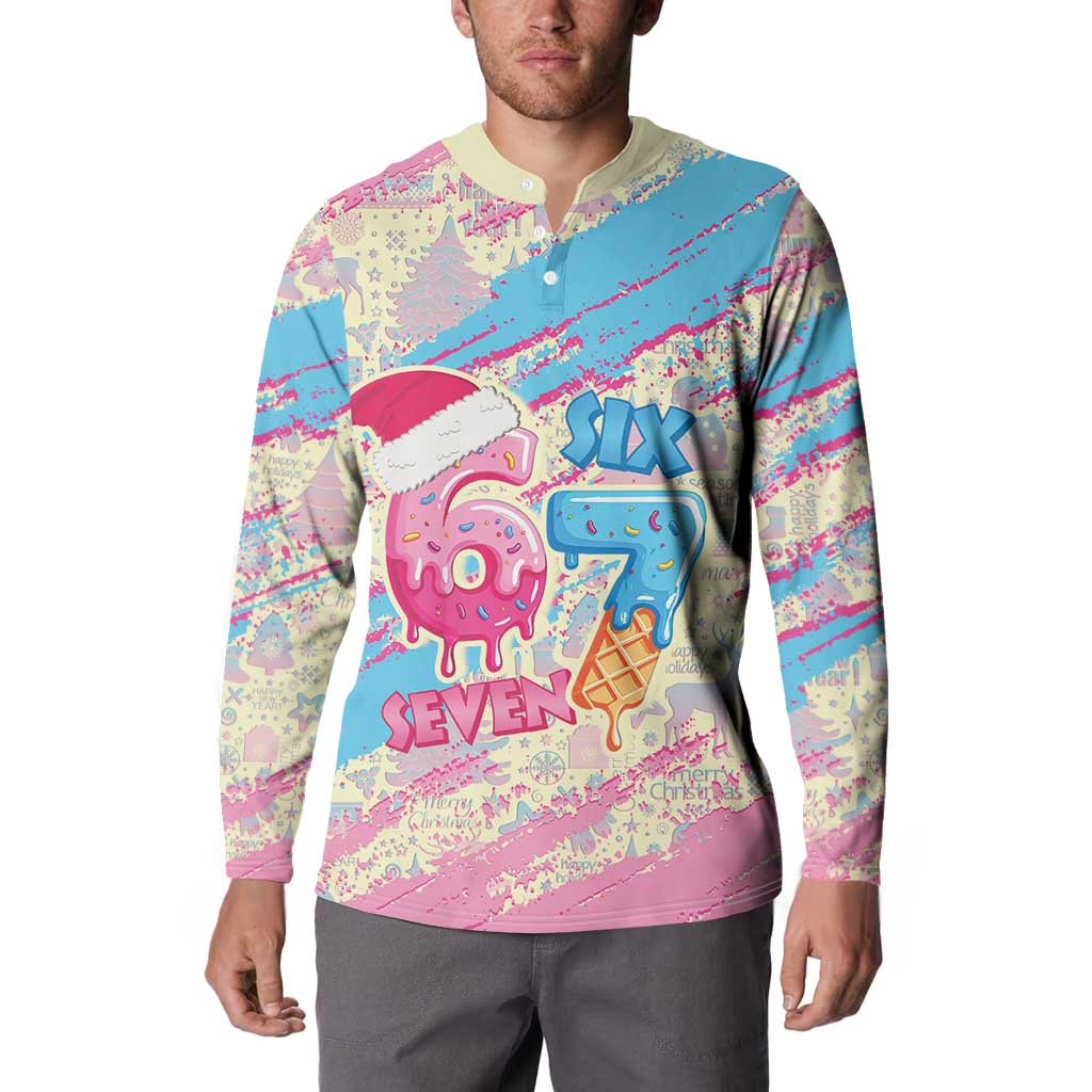 Six Seven Ice Cream Drip Button Sweatshirt 67 Funny Christmas Gen Alpha Slang - Wonder Print Shop