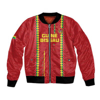 Red football bomber jacket with black rib trim, zip front, and green-yellow graphic