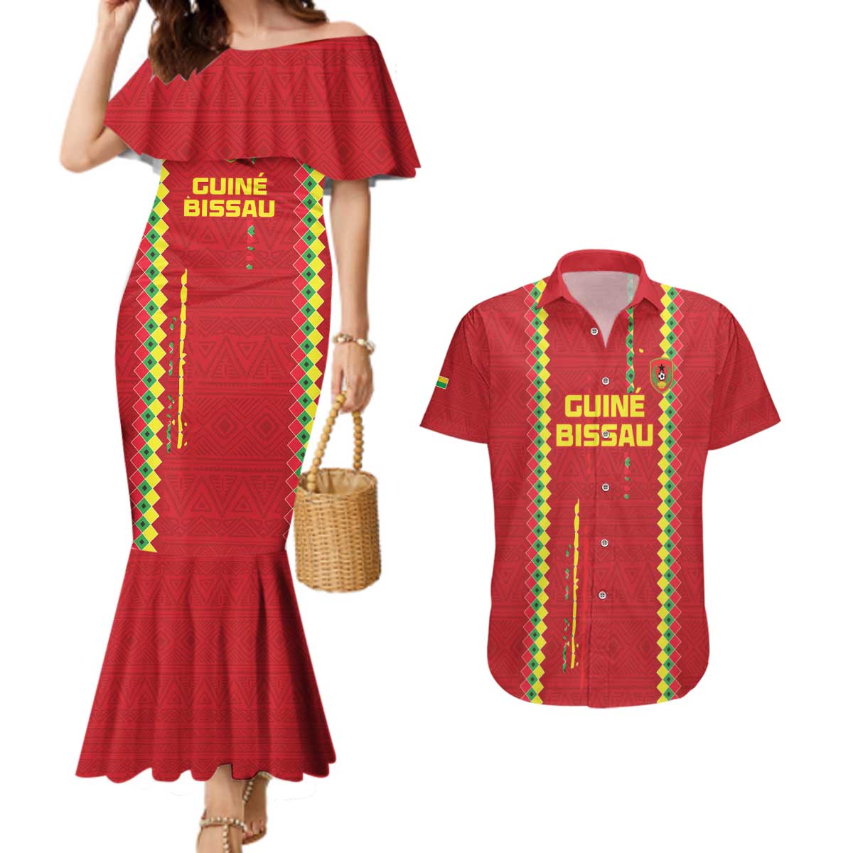 Custom Guinea Bissau Football Couples Matching Mermaid Dress and Hawaiian Shirt Go Djurtus - Red Ver - Wonder Print Shop