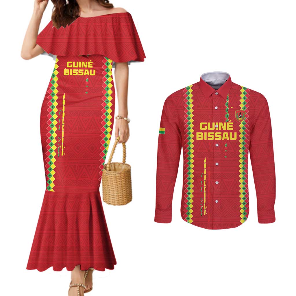 Custom Guinea Bissau Football Couples Matching Mermaid Dress and Long Sleeve Button Shirt Go Djurtus - Red Ver