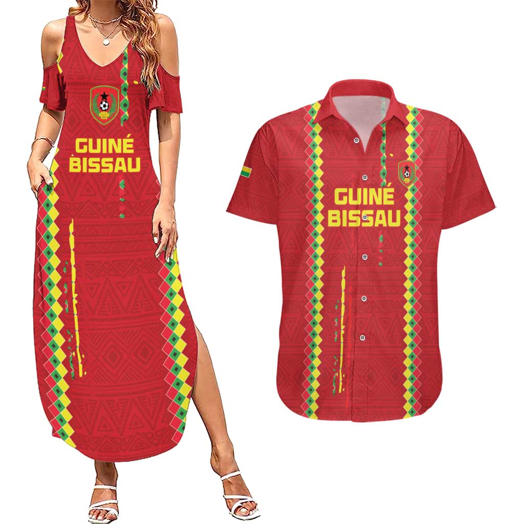 Custom Guinea Bissau Football Couples Matching Summer Maxi Dress and Hawaiian Shirt Go Djurtus - Red Ver - Wonder Print Shop