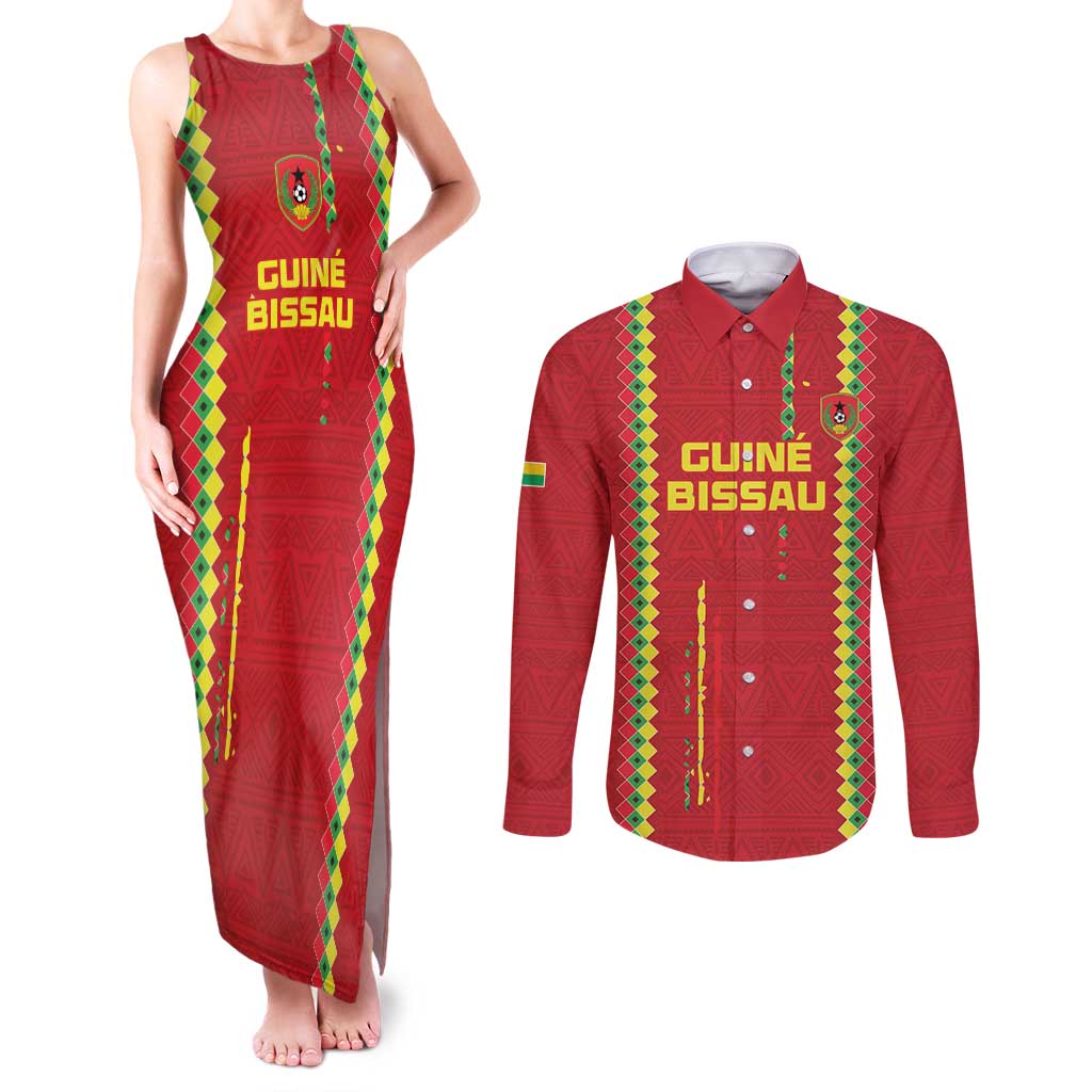 Custom Guinea Bissau Football Couples Matching Tank Maxi Dress and Long Sleeve Button Shirt Go Djurtus - Red Ver - Wonder Print Shop