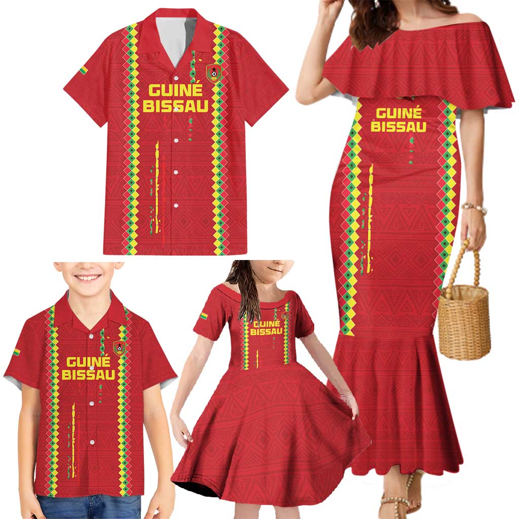 Custom Guinea Bissau Football Family Matching Mermaid Dress and Hawaiian Shirt Go Djurtus - Red Ver - Wonder Print Shop