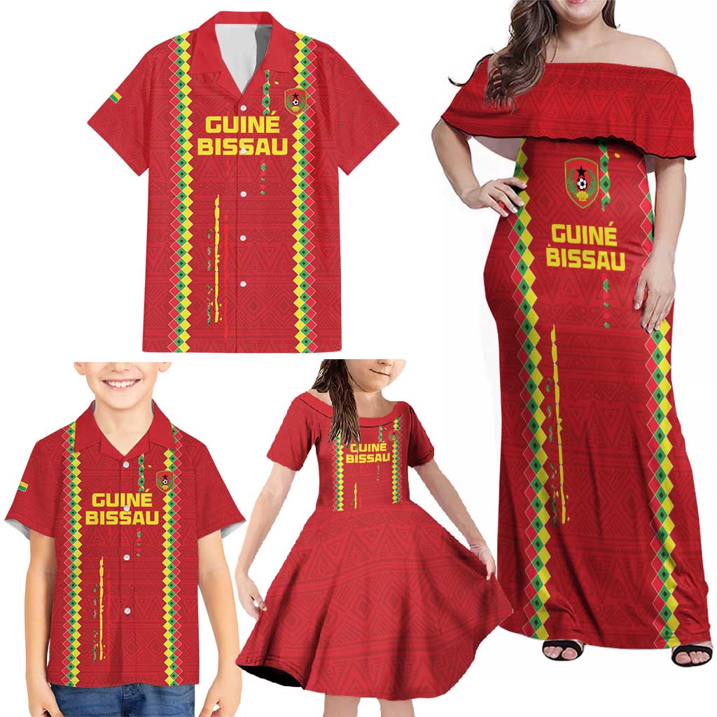 Custom Guinea Bissau Football Family Matching Off Shoulder Maxi Dress and Hawaiian Shirt Go Djurtus - Red Ver - Wonder Print Shop