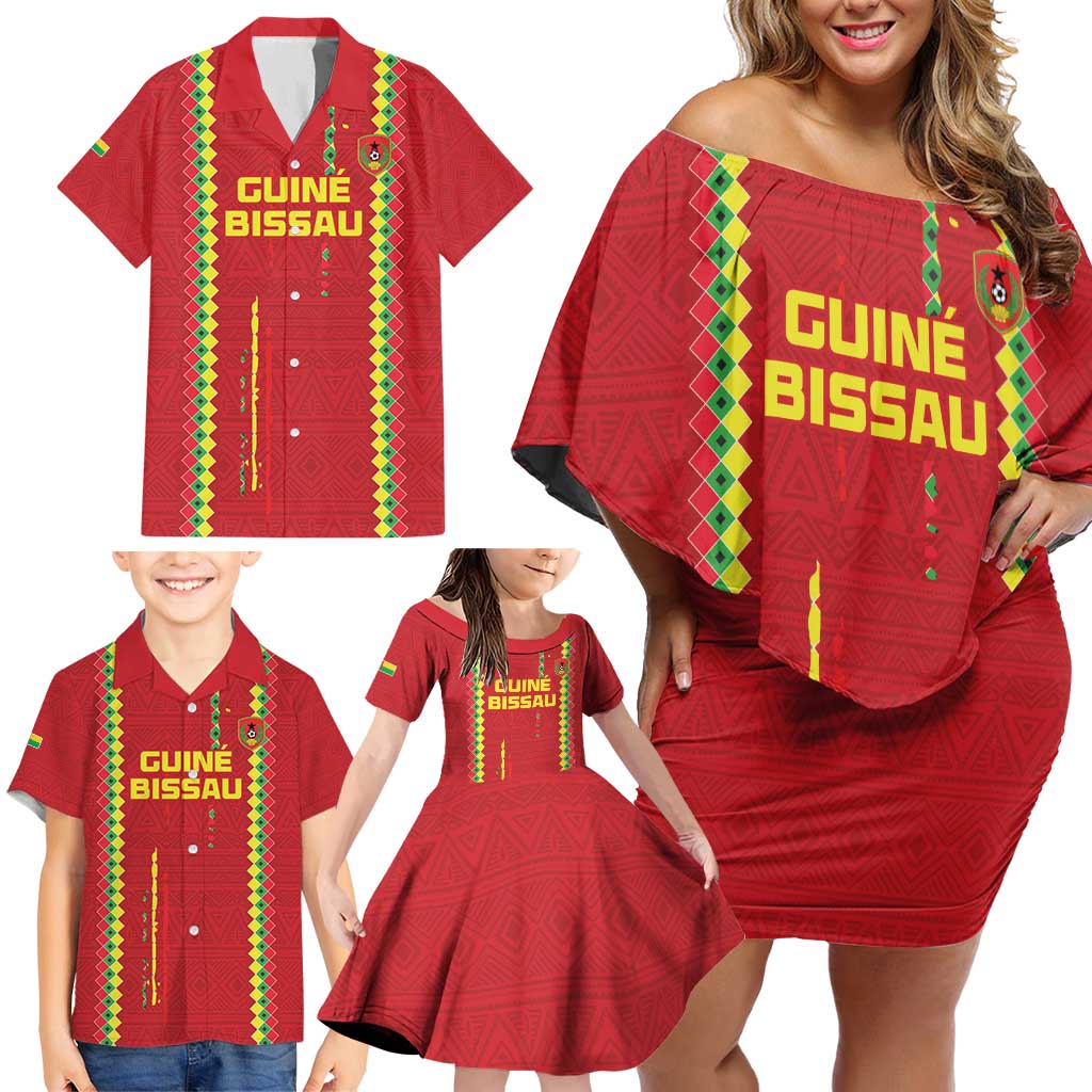 Custom Guinea Bissau Football Family Matching Off Shoulder Short Dress and Hawaiian Shirt Go Djurtus - Red Ver - Wonder Print Shop